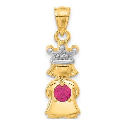 14K Yellow Gold Diamond January Birthstone Girl Pendant