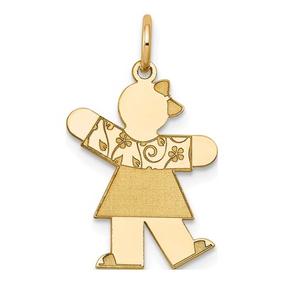 14K Yellow Gold Girl Dress Charm