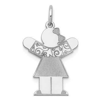 14K White Gold Girls' Floral Dress Charm