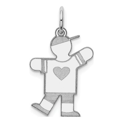 14K White Gold Kids Heart Shirt Boy Charm