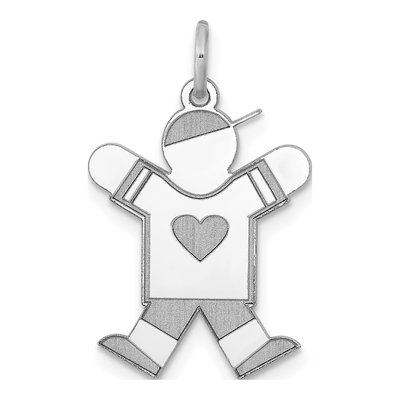 14K White Gold Kids Heart Shirt Boy Charm