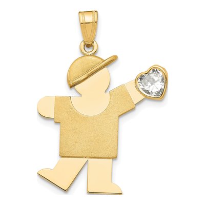 14K Yellow Gold Boy Kiss April Birthstone Charm