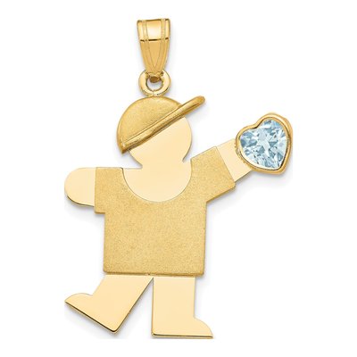 14K Yellow Gold Boy Kiss March Birthstone CZ Charm