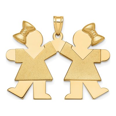 14K Yellow Gold Kids Double Girls Kiss Charm