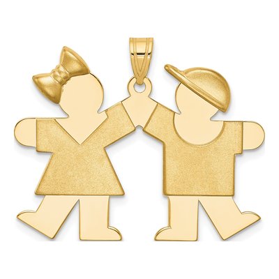 14K Yellow Gold Kids Kissing Boy Girl Charm