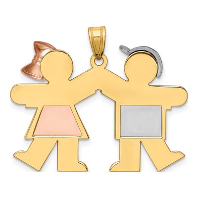 14K Tri-Color Kids Boy & Girl Kiss Charm Pendant – view 5
