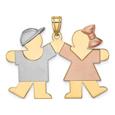 14K Tri-Color Kids Boy & Girl Kiss Charm Pendant