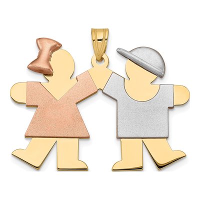 14K Tri-Color Gold Kids Kiss Pendant