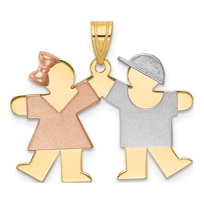 14K Tri-Color Gold Kids Girl Boy Kiss Pendant