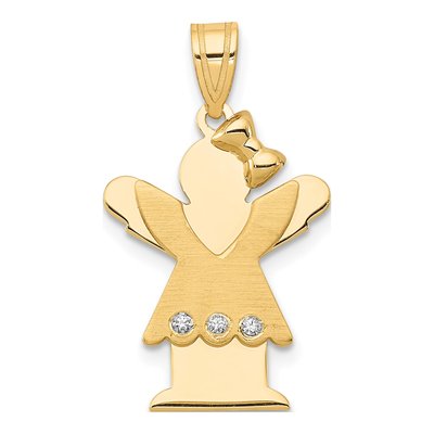 14K Yellow Gold Diamond Girl Pendant