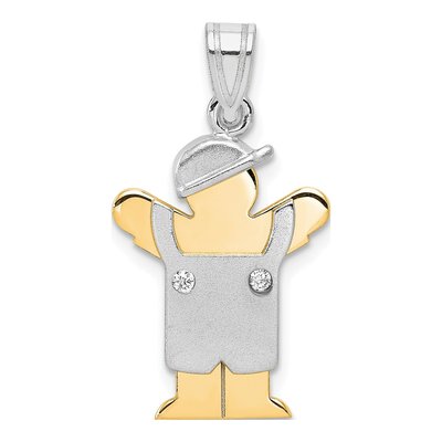 14K Two-Tone Gold Diamond Boy Overalls Pendant