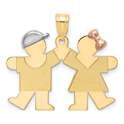 14K Tri-Color Gold Kids Boy Girl Kiss Pendant