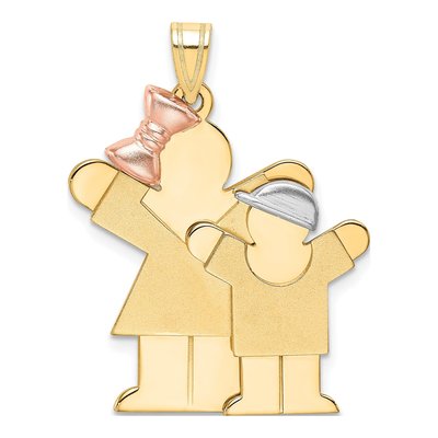 14K Tri-Color Gold Big Girl Little Boy Love Charm