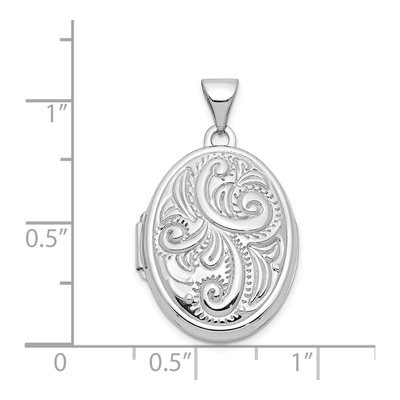 14K White Gold Scroll Design Domed Oval Locket – view 6