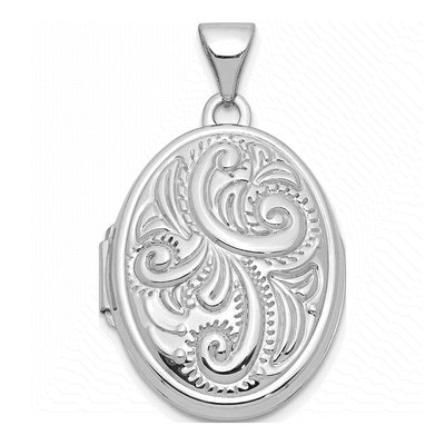 14K White Gold Scroll Design Domed Oval Locket