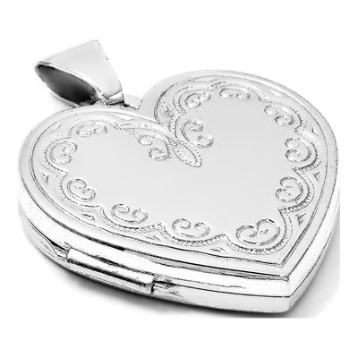 14K White Gold Scallop Heart Locket – view 7