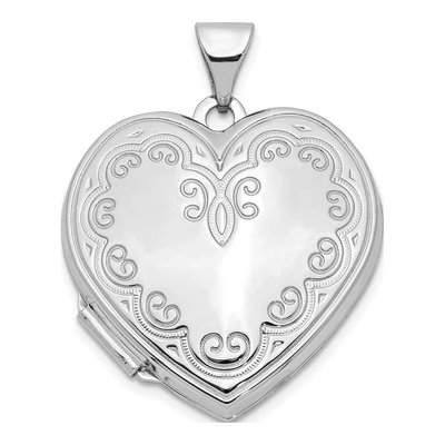 14K White Gold Scallop Heart Locket