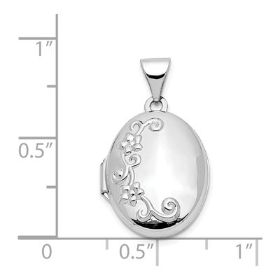 14K White Gold Floral Oval Locket – view 6