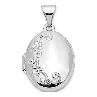 14K White Gold Floral Oval Locket