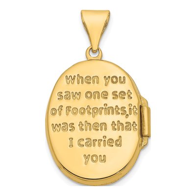 14K Yellow Gold Footprints Poem Oval Locket – view 4