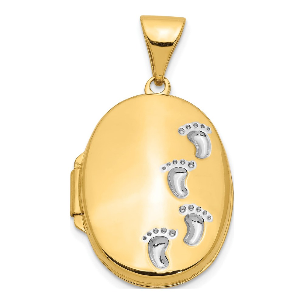 14K Gold Footprints Poem Oval Locket Pendant