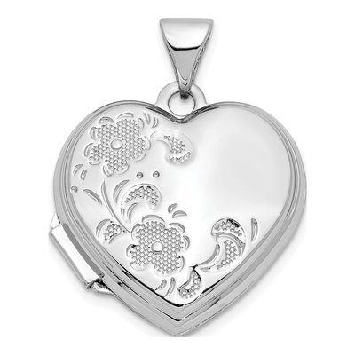14K White Gold Heart Locket