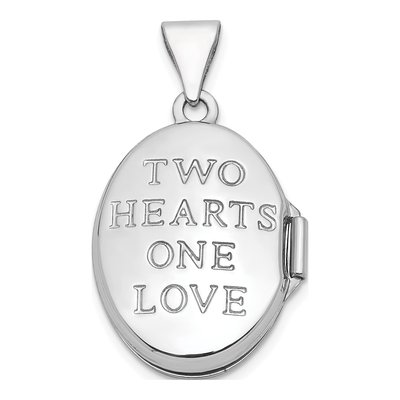 14K White Gold Double Hearts Oval Locket – view 3