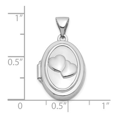 14K White Gold Double Hearts Oval Locket – view 5