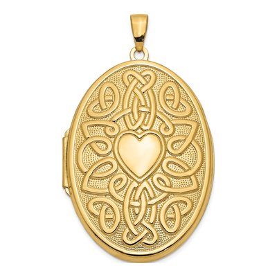 14K Yellow Gold Celtic Knot Heart Oval Locket