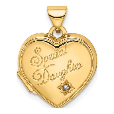 14K Yellow Gold Diamond 'special Daughter' Heart Locket