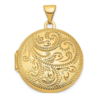 14K Yellow Gold Scroll Engraved Round Locket