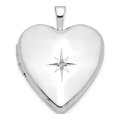 14K White Gold Diamond Star Heart Locket
