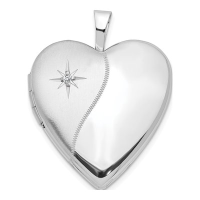 14K White Gold Diamond Star Heart Locket