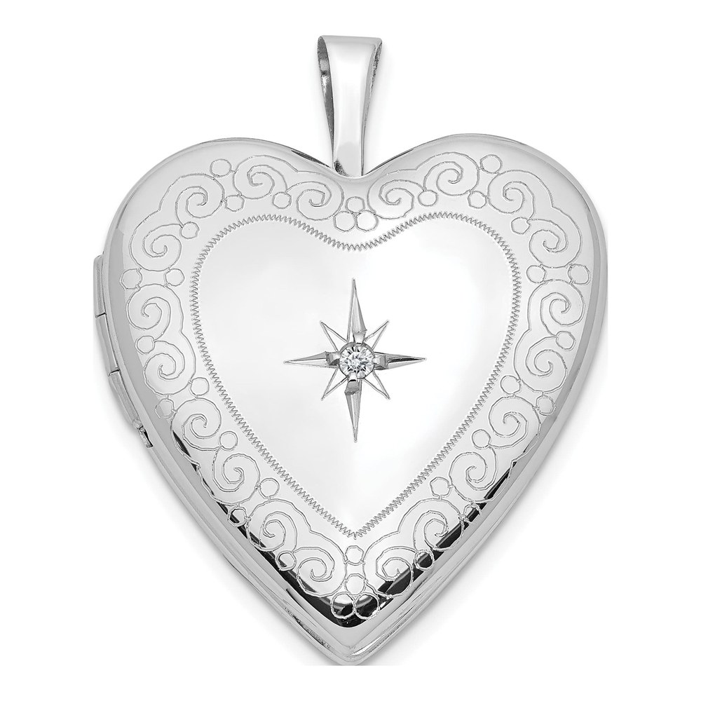14K White Gold Diamond Heart Locket