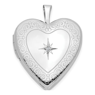 14K White Gold Diamond Heart Locket