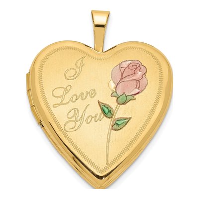 14K Yellow Gold Enamel Heart I LOVE YOU Locket