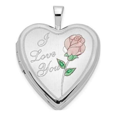 14K White Gold Enamel Heart Locket