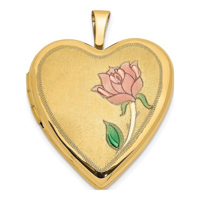14K Yellow Gold Pink Green Enamel Heart Locket