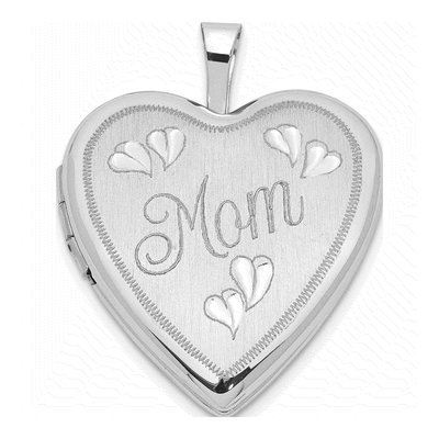 14K White Gold MOM Heart Locket