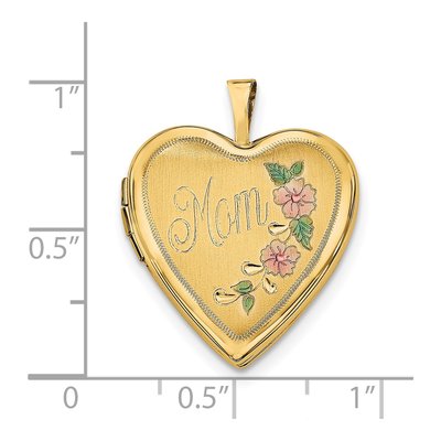 14K Yellow Gold Pink Green Enamel MOM Heart Locket – view 4