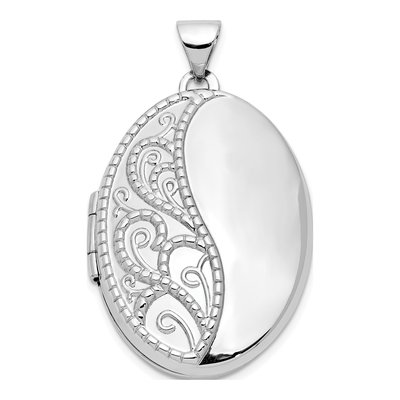 14K White Gold Oval Swirl Locket