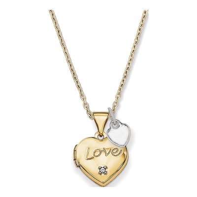 14K Two-Tone Gold Diamond LOVE Heart Locket – view 7