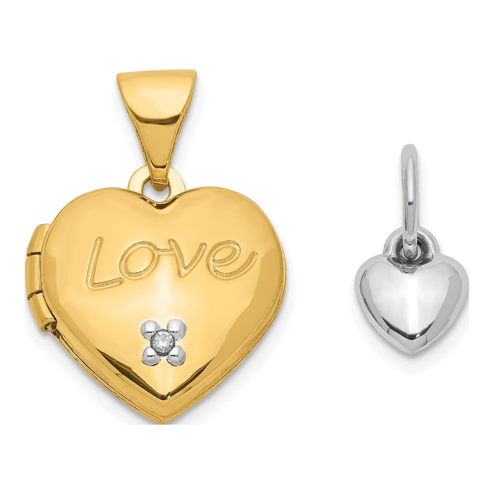 14K Two-Tone Gold Diamond LOVE Heart Locket