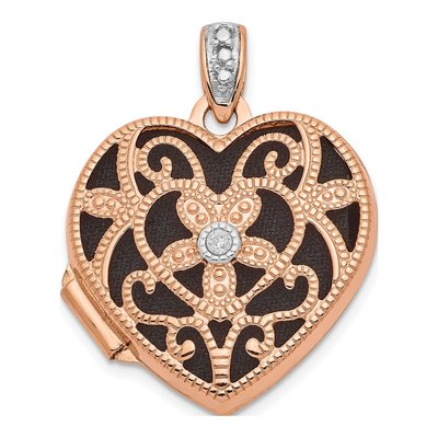 14K Rose Gold Diamond Filigree Heart Locket