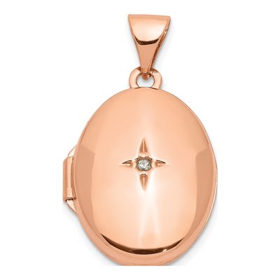 14K Rose Gold Diamond Star Oval Locket