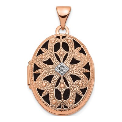 14K Rose Gold Diamond Vintage Filigree Oval Locket