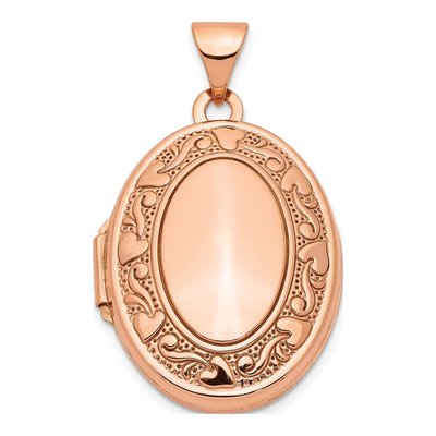 14K Rose Gold Heart Scroll Oval Locket