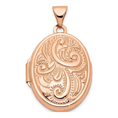 14K Rose Gold Scroll Oval Photo Locket