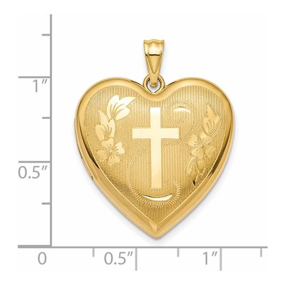 14K Yellow Gold Floral Cross Heart Ash Holder Locket – view 3