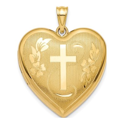 14K Yellow Gold Floral Cross Heart Ash Holder Locket